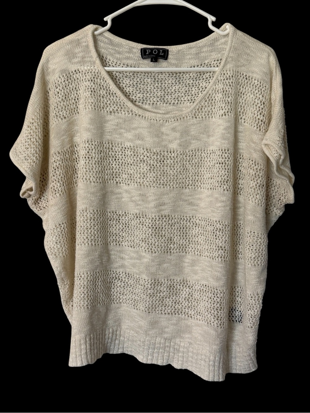 POL Open-Weave Short Sleeve Sweater in Cream